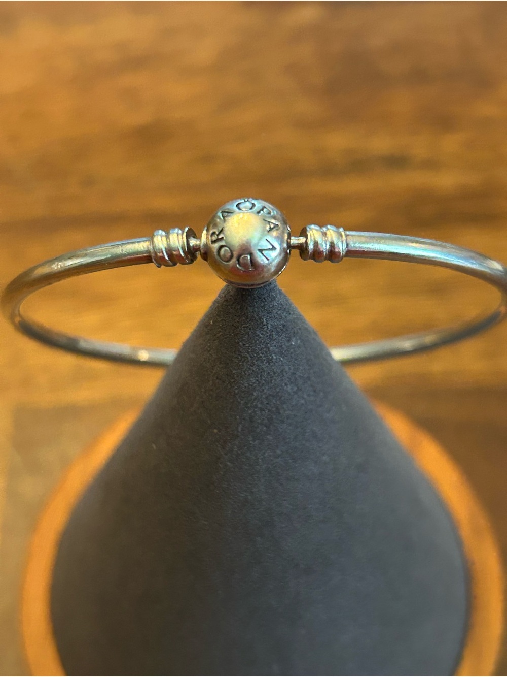 Pandora Moments Sterling Silver Round-Clasp with Pandora Logo Bangle Bracelet